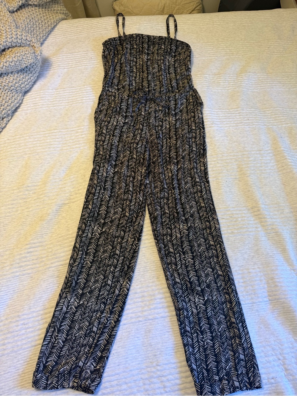 LOFT Black and White Straight Neck Jumpsuit
